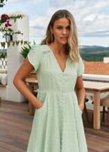 Load image into Gallery viewer, Jaase Mint Riviera Embroidered Carmen Maxi Dress