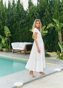 Jaase White Mirage Embroidered Carmen Maxi Dress
