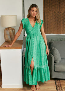 JAASE

Emerald Embroidered Carmen Maxi Dress