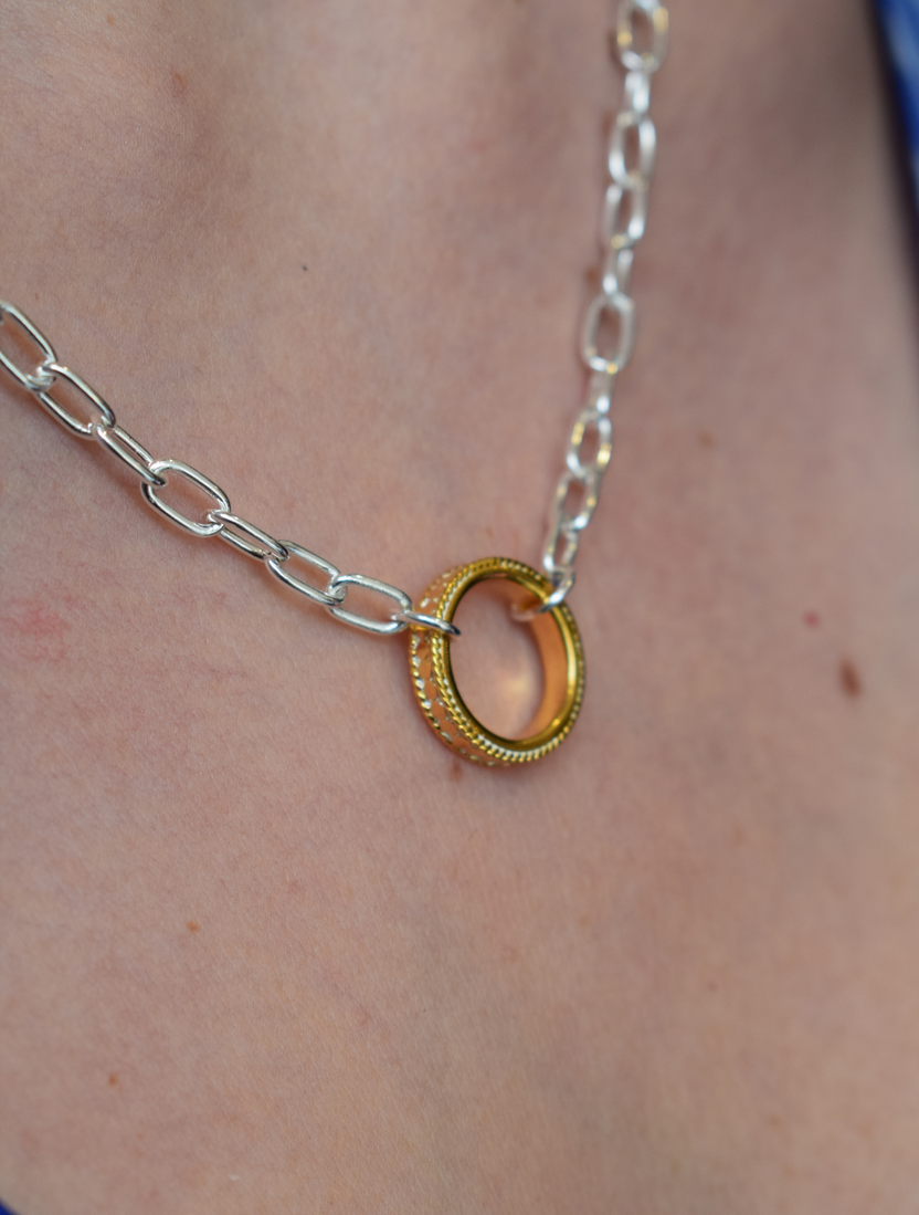 Anna Beck Silver Necklace With A Gold Open Circle