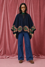 Load image into Gallery viewer, CASBAH LOVE CHIARA FLORAL EMBROIDERED CAPE - DENIM
