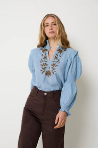 SOPHIE & LUCIE - LUPE EMBROIDERY BLUE BLOUSE